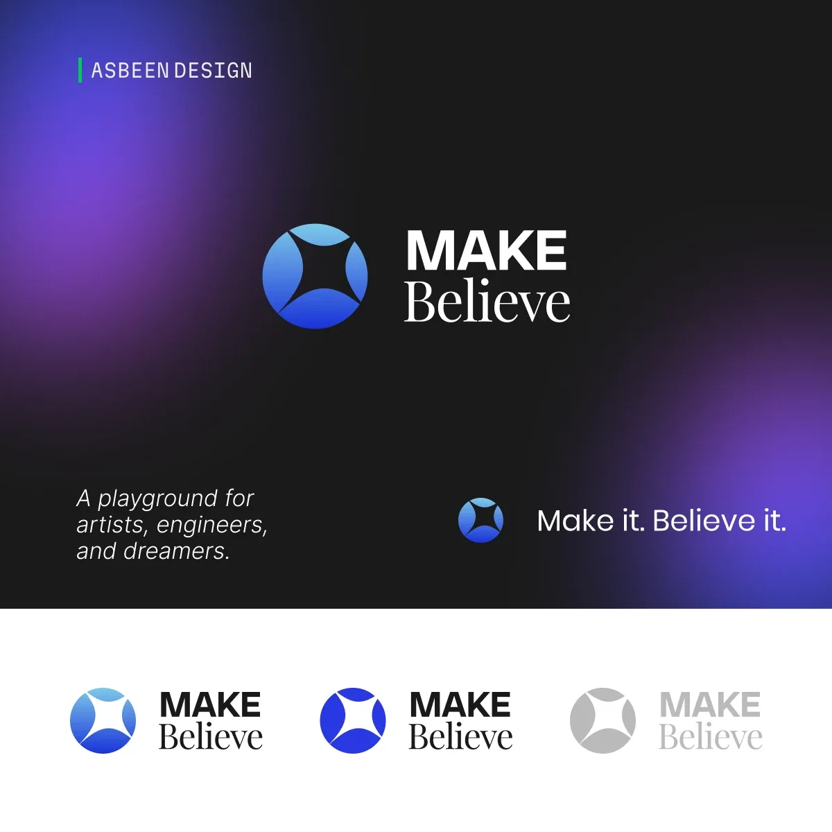 Présentation du logo Make Believe et de ses variantes
