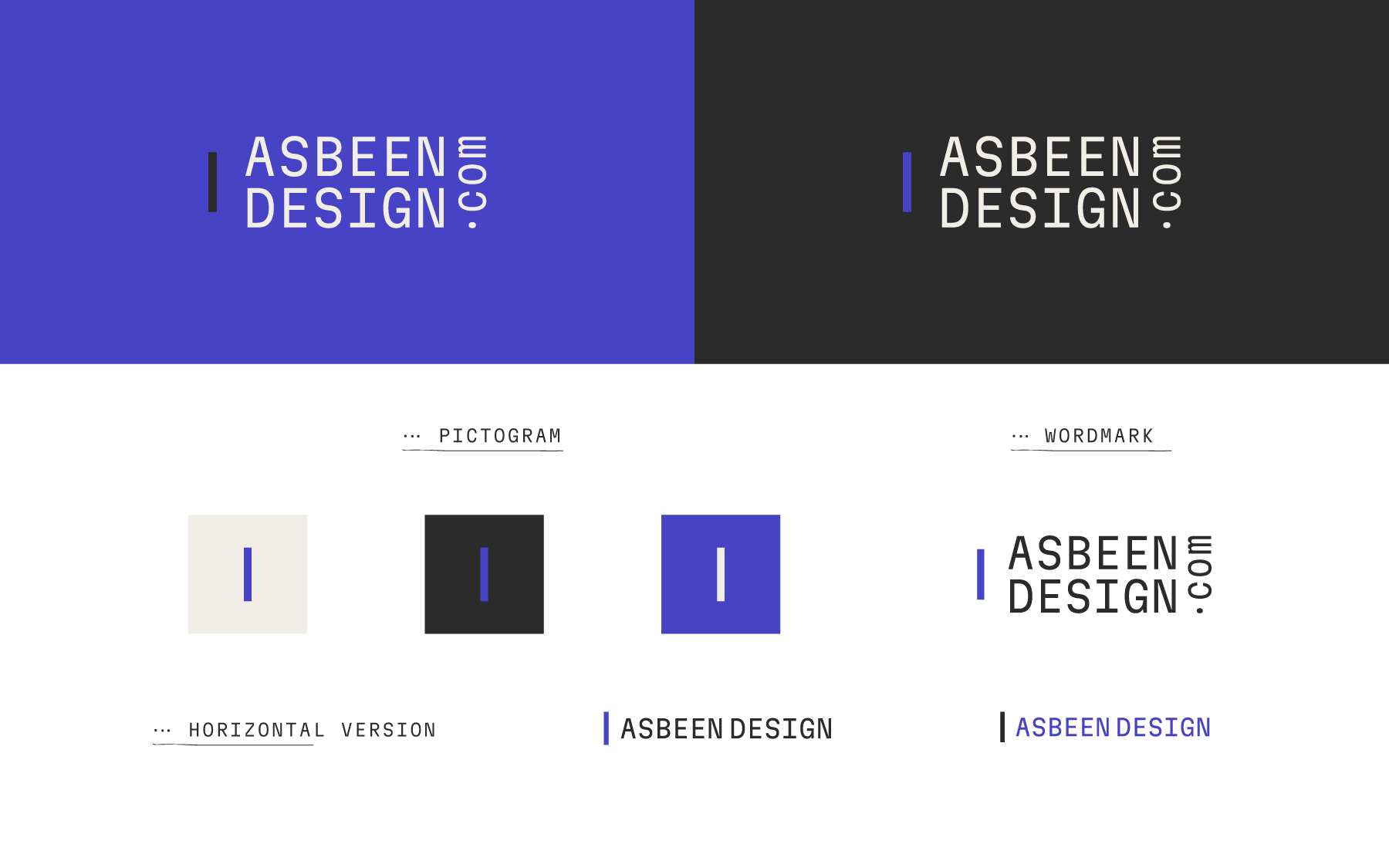 Pictogramme, mot-symbole et variantes du système de marque AsbeenDesign.