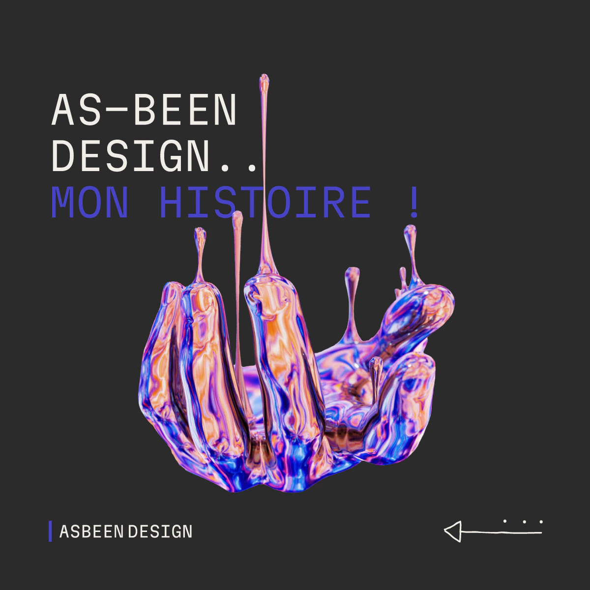Composition AS-BEEN DESIGN avec main irisée sur fond charbon.